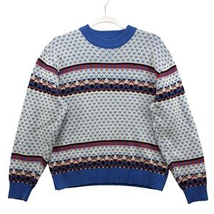 Vintage JCPenney Sweater Mens Medium Blue Fair Isle Knit Acrylic Crewneck 80s